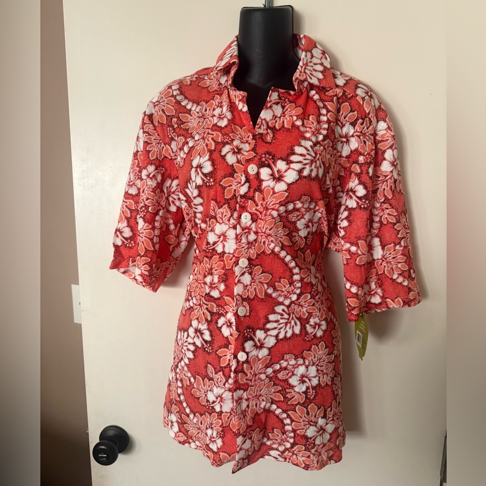 4/$16 Magnum P.I. Floral Red and White Men's Vintage Costume Shirt Stretchy NWT